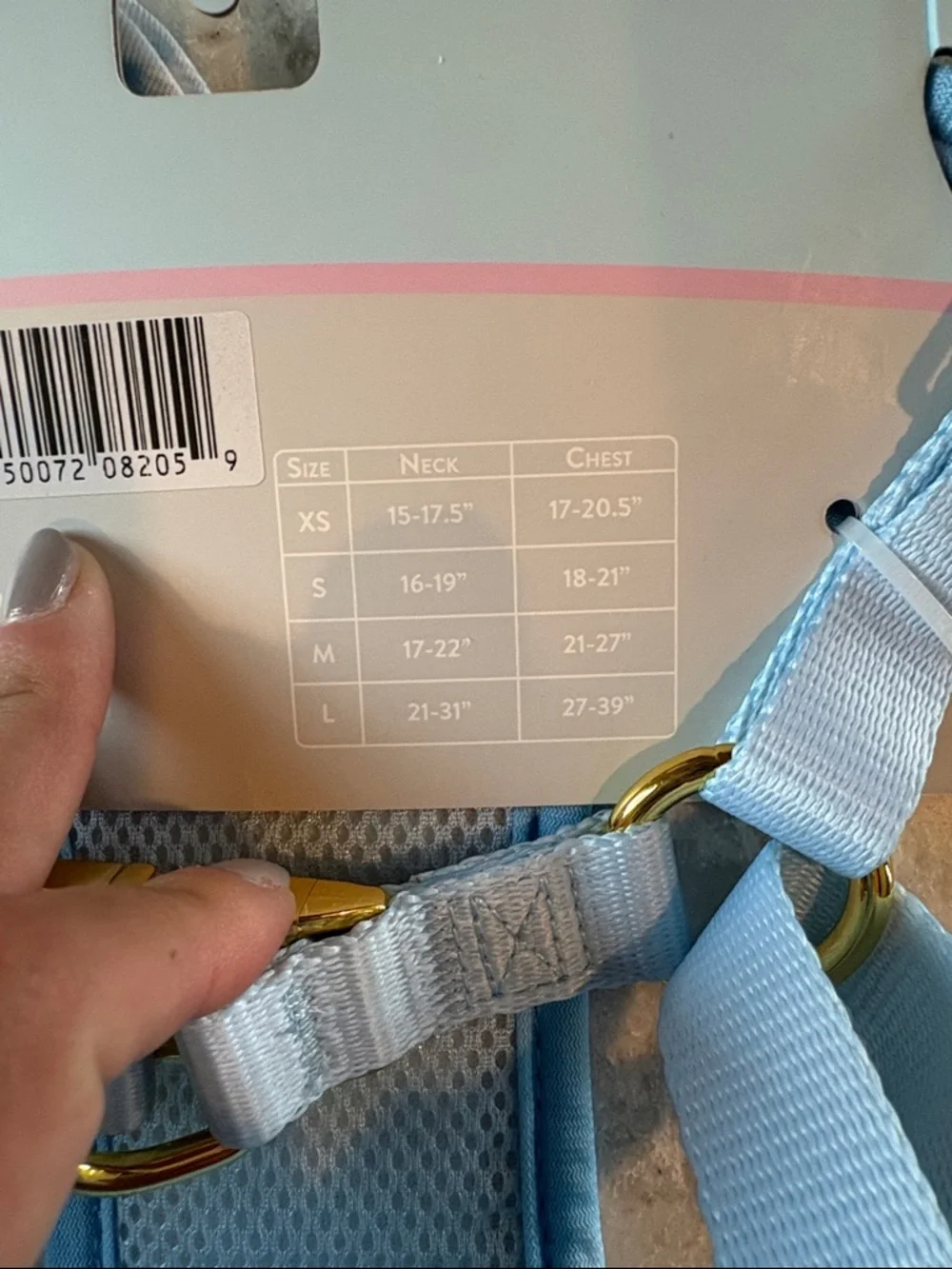 NEW Light Blue Dog Harness with Removable Plaid Bow - size M